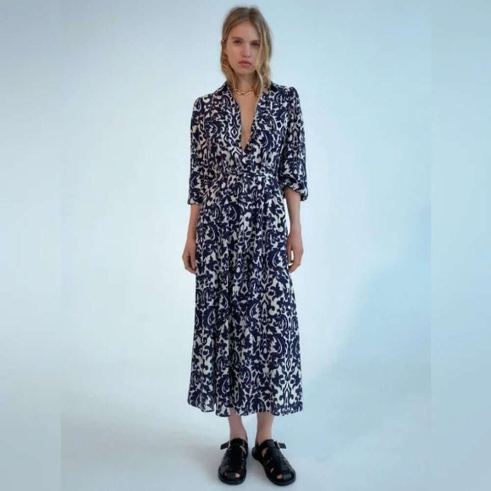 Zara Emilie Printed Midi Dress with belt